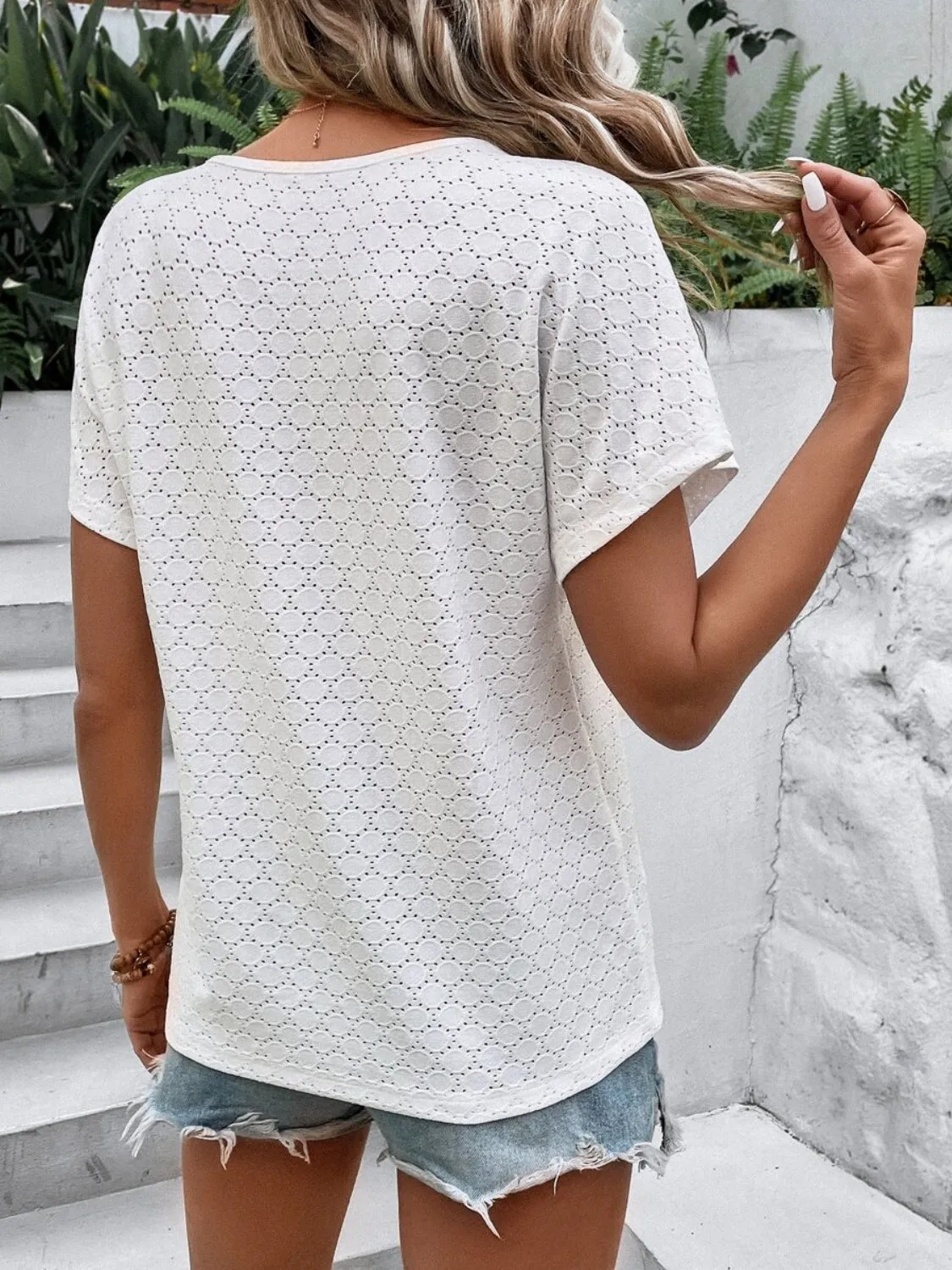 Eyelet V-Neck Short Sleeve T-Shirt sold by Charming Charlie product image thumbnail 2