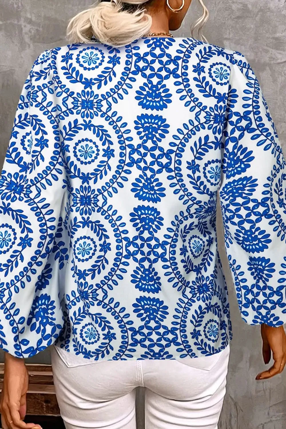 Printed Notched Long Sleeve Blouse sold by Charming Charlie product image thumbnail 2