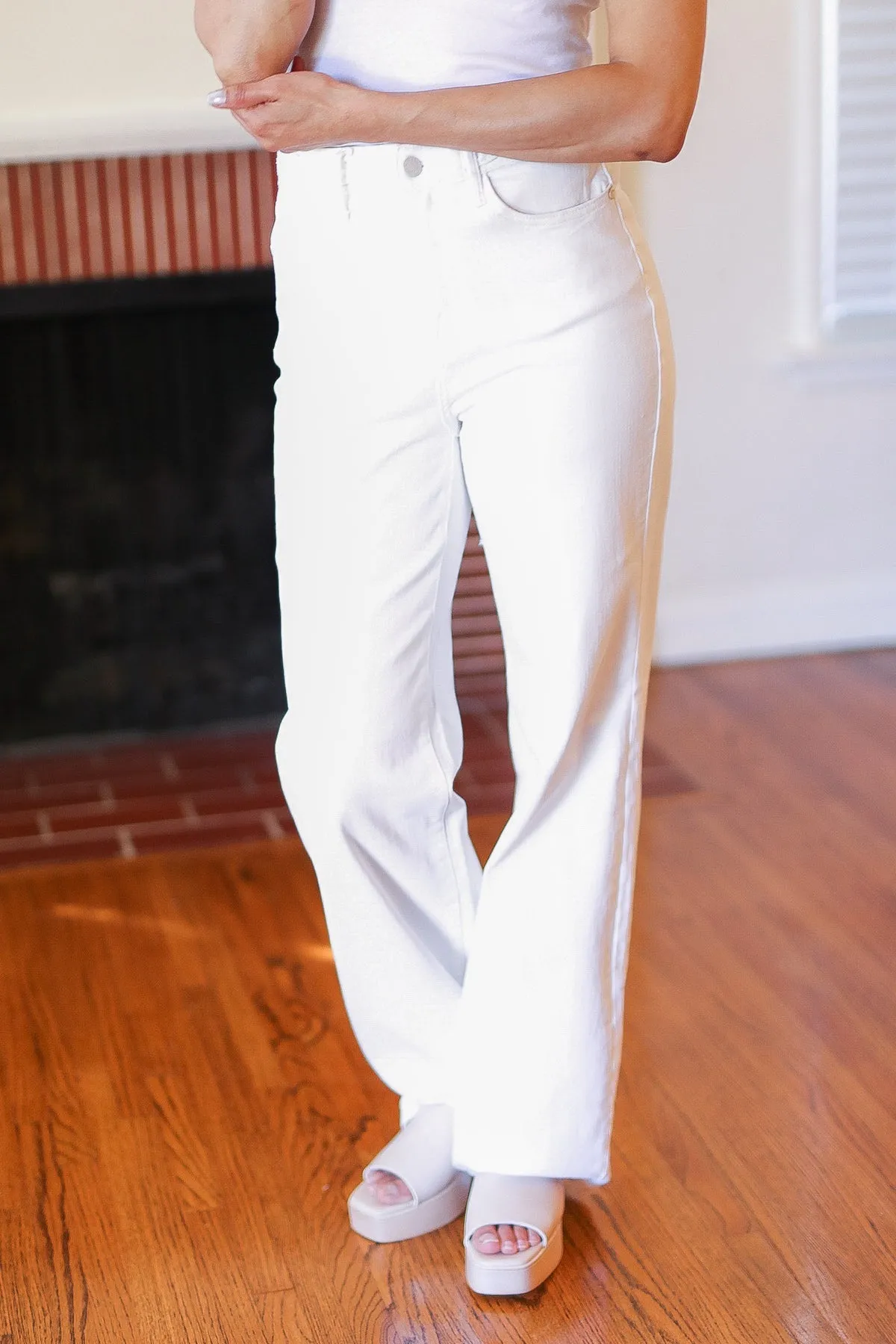 Judy Blue Above & Beyond White Braided Waist Wide Leg Jeans sold by Charming Charlie product image thumbnail 5