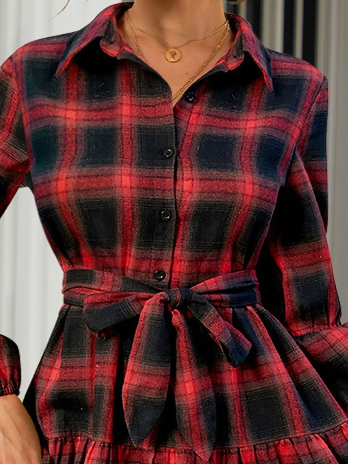 Tied Plaid Long Sleeve Mini Dress sold by Charming Charlie product image thumbnail 2