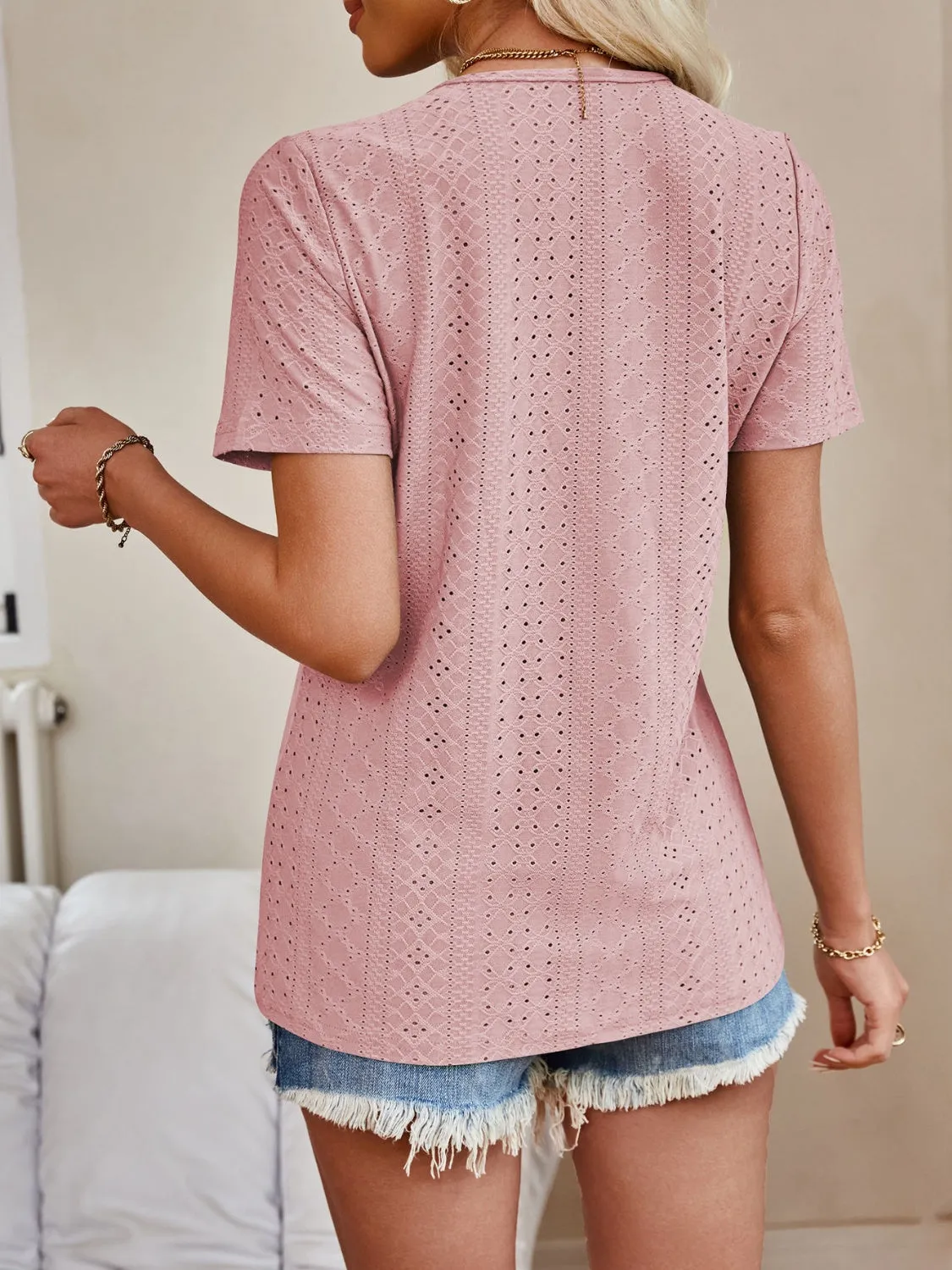 Eyelet V-Neck Short Sleeve Top sold by Charming Charlie product image thumbnail 2