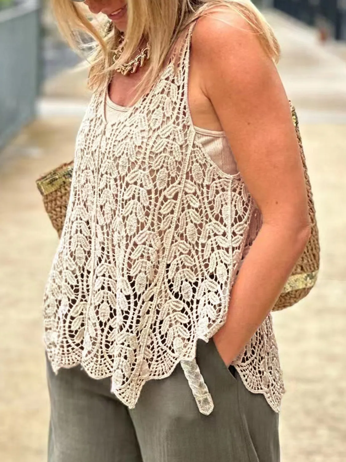 Cutout Scoop Neck Sleeveless Knit Cover Up sold by Charming Charlie product image thumbnail 3