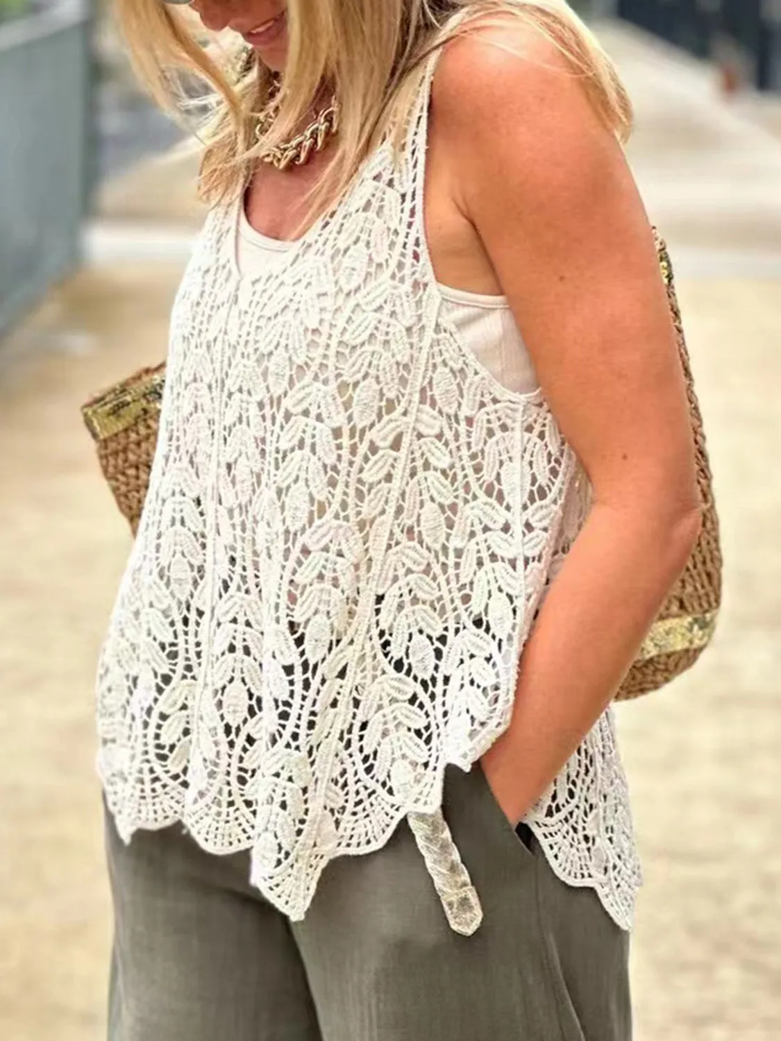 Cutout Scoop Neck Sleeveless Knit Cover Up sold by Charming Charlie product image thumbnail 4