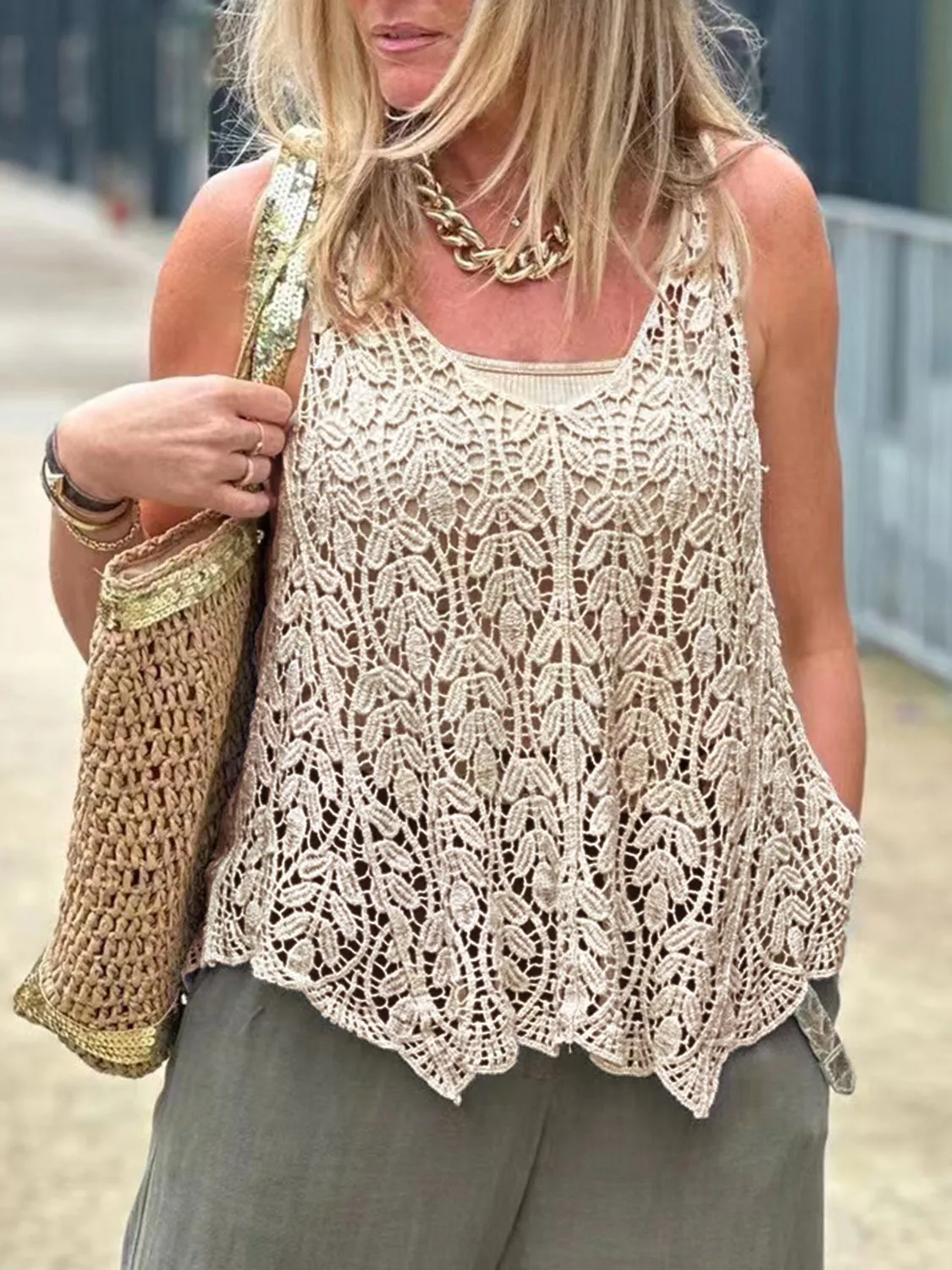 Cutout Scoop Neck Sleeveless Knit Cover Up sold by Charming Charlie