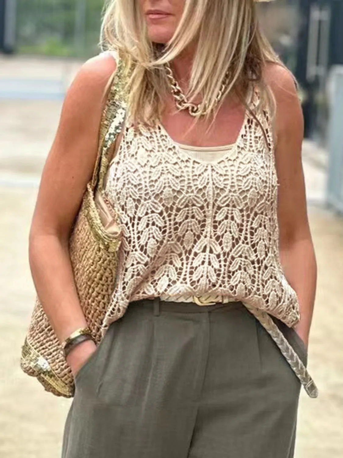 Cutout Scoop Neck Sleeveless Knit Cover Up sold by Charming Charlie product image thumbnail 2