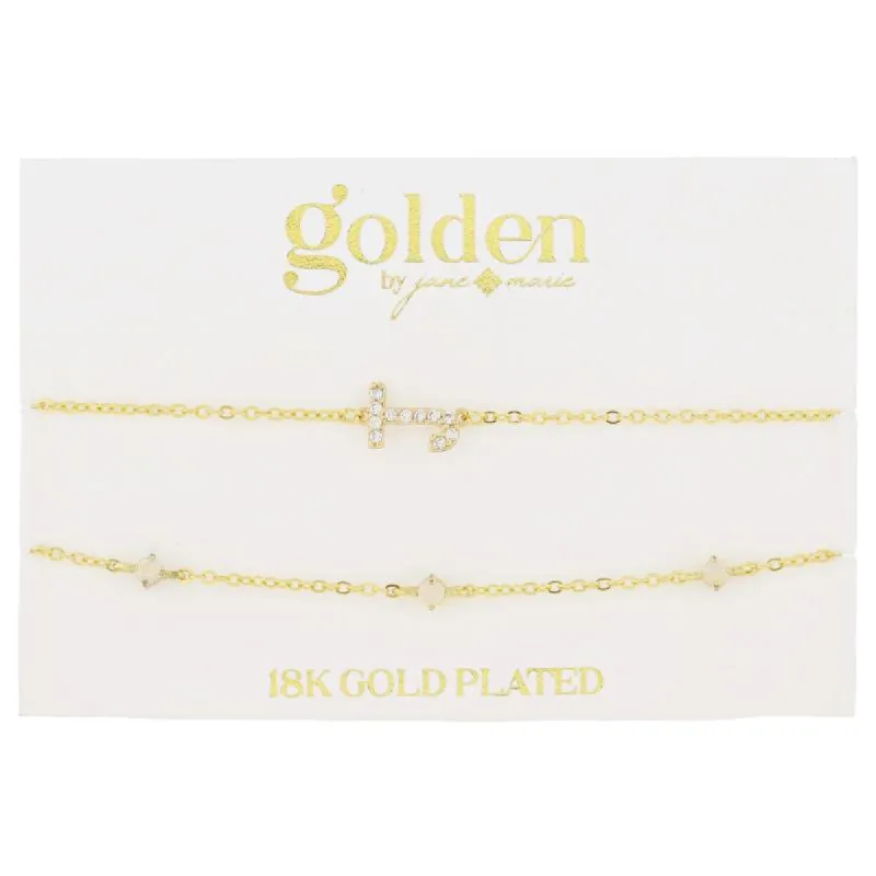 7" Around 18K Gold Plated Set of 2, Cubic Zirconia Pave "J" Initial, Multi Opals Bracelet, 1.5" Ext sold by Charming Charlie