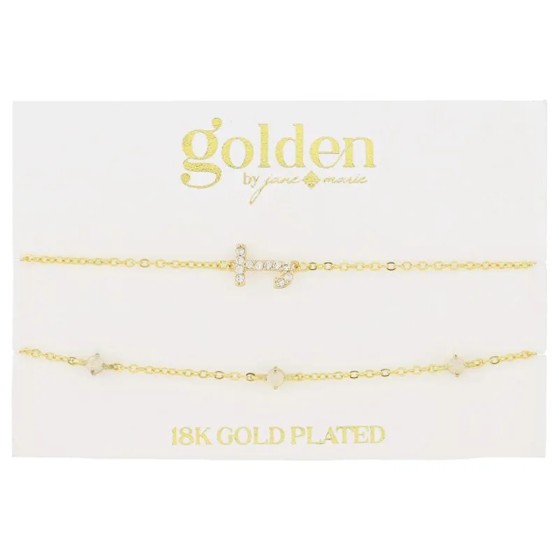 7" Around 18K Gold Plated Set of 2, Cubic Zirconia Pave "J" Initial, Multi Opals Bracelet, 1.5" Ext sold by Charming Charlie