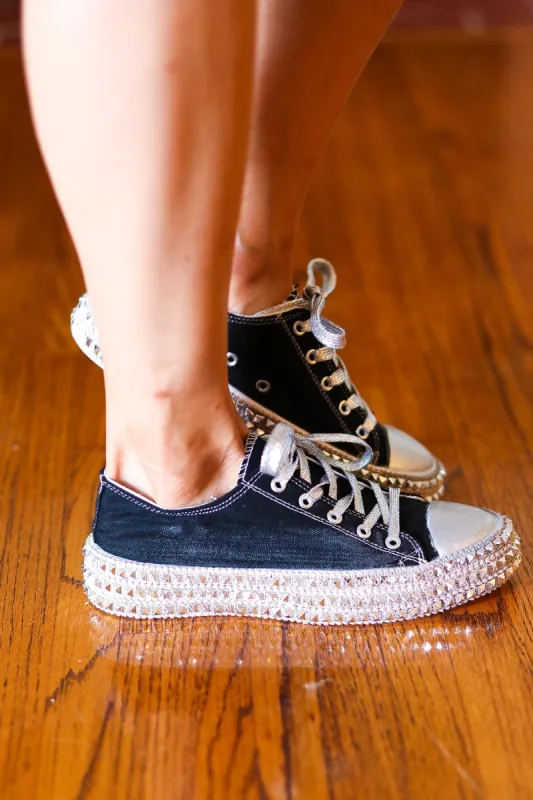 Get Their Attention Black Studded Canvas Sneakers sold by Charming Charlie