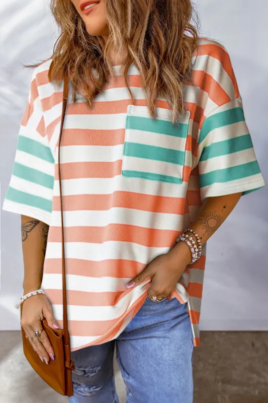 Striped Round Neck Half Sleeve T-Shirt sold by Charming Charlie