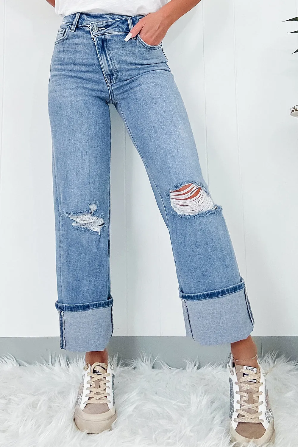 Distressed Straight Jeans with Pockets sold by Charming Charlie
