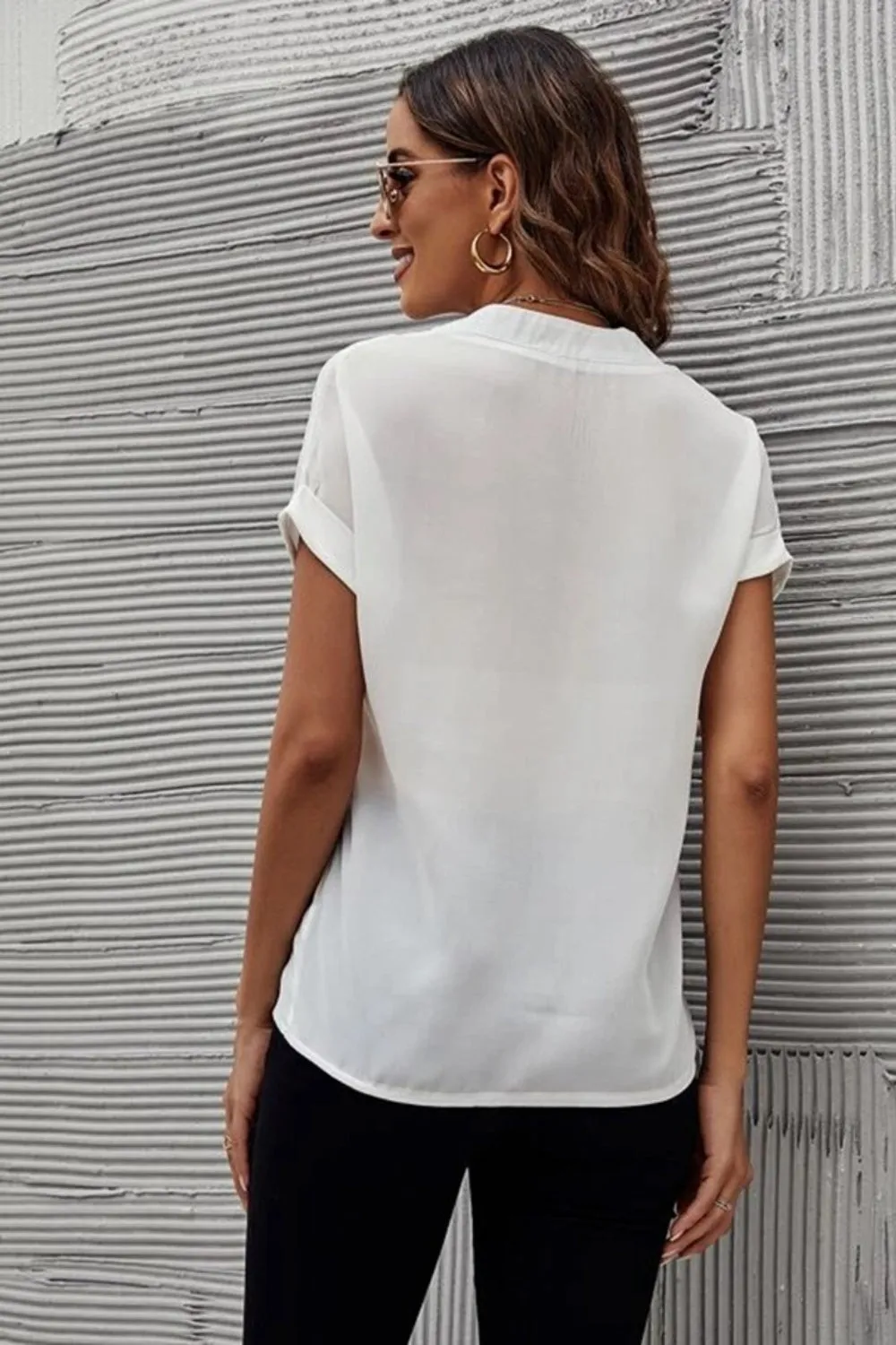 Full Size Notched Short Sleeve Blouse sold by Charming Charlie product image thumbnail 3