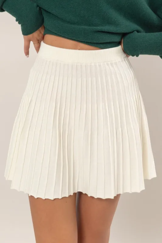 HYFVE High Waist Knit Pleated Flare Mini Skirt sold by Charming Charlie