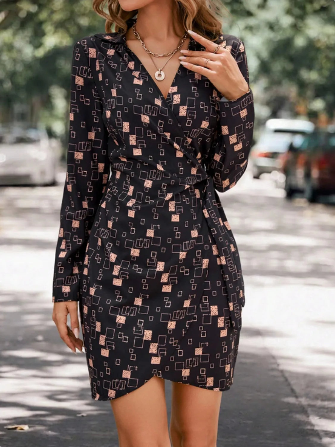 Geometric Surplice Long Sleeve Dress sold by Charming Charlie