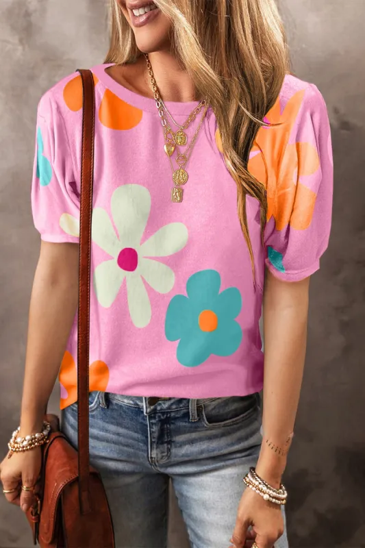 Flower Round Neck Short Sleeve Blouse sold by Charming Charlie