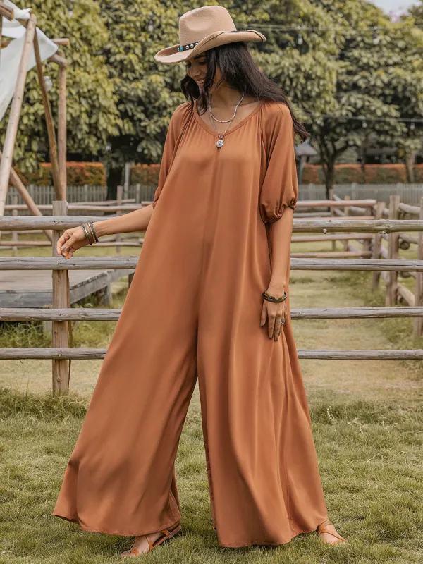 Scoop Neck Half Sleeve Wide Leg Jumpsuit sold by Charming Charlie