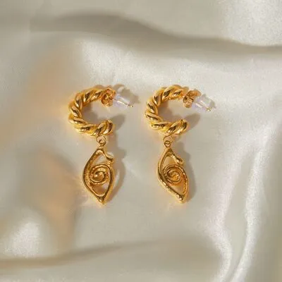 18K Gold-Plated Stainless Steel C-Hoop Dangle Earrings sold by Charming Charlie product image thumbnail 3