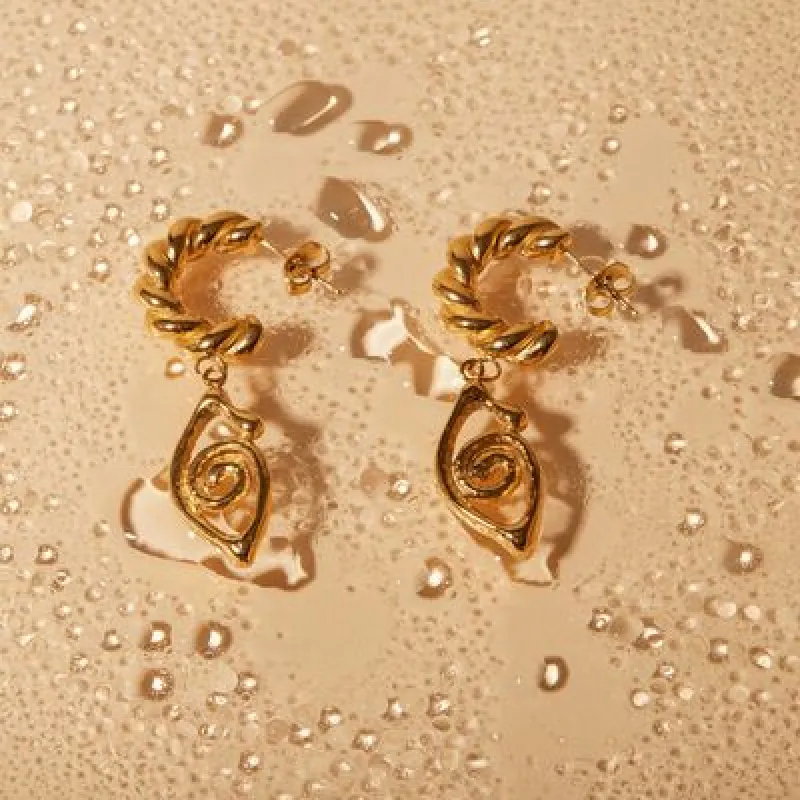 18K Gold-Plated Stainless Steel C-Hoop Dangle Earrings sold by Charming Charlie