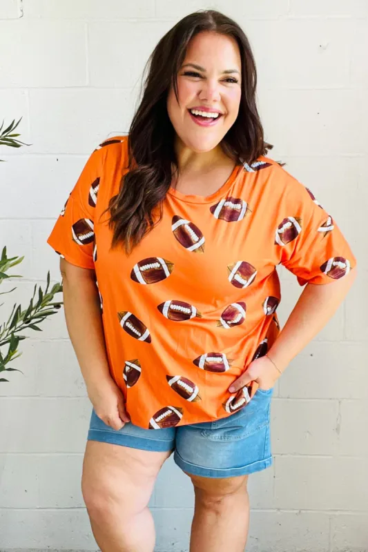 Game Day Orange Football Print Knit Top sold by Charming Charlie