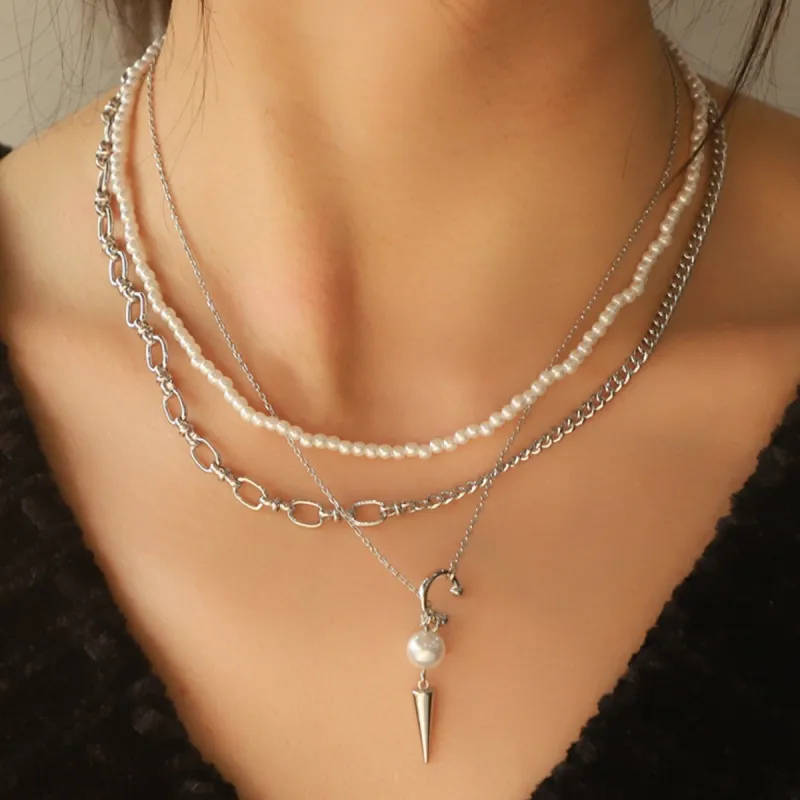 Rhinestone Synthetic Pearl Three-Layered Necklace sold by Charming Charlie