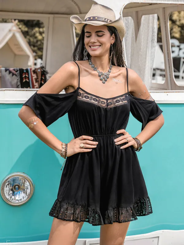 Lace Detail Cold Shoulder Romper sold by Charming Charlie