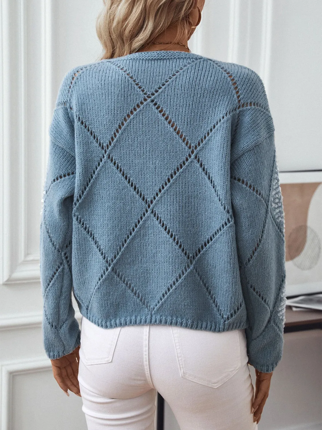Openwork Round Neck Long Sleeve Knit Top sold by Charming Charlie product image thumbnail 2