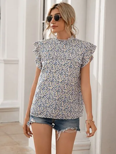 Ditsy Floral Mock Neck Cap Sleeve T-Shirt sold by Charming Charlie product image thumbnail 3