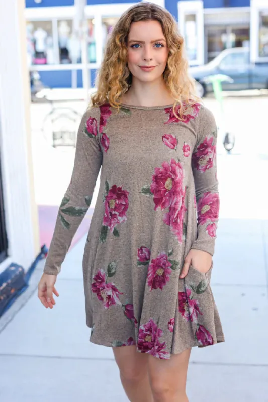 True Love Taupe & French Rose Floral Print Long Sleeve Dress sold by Charming Charlie