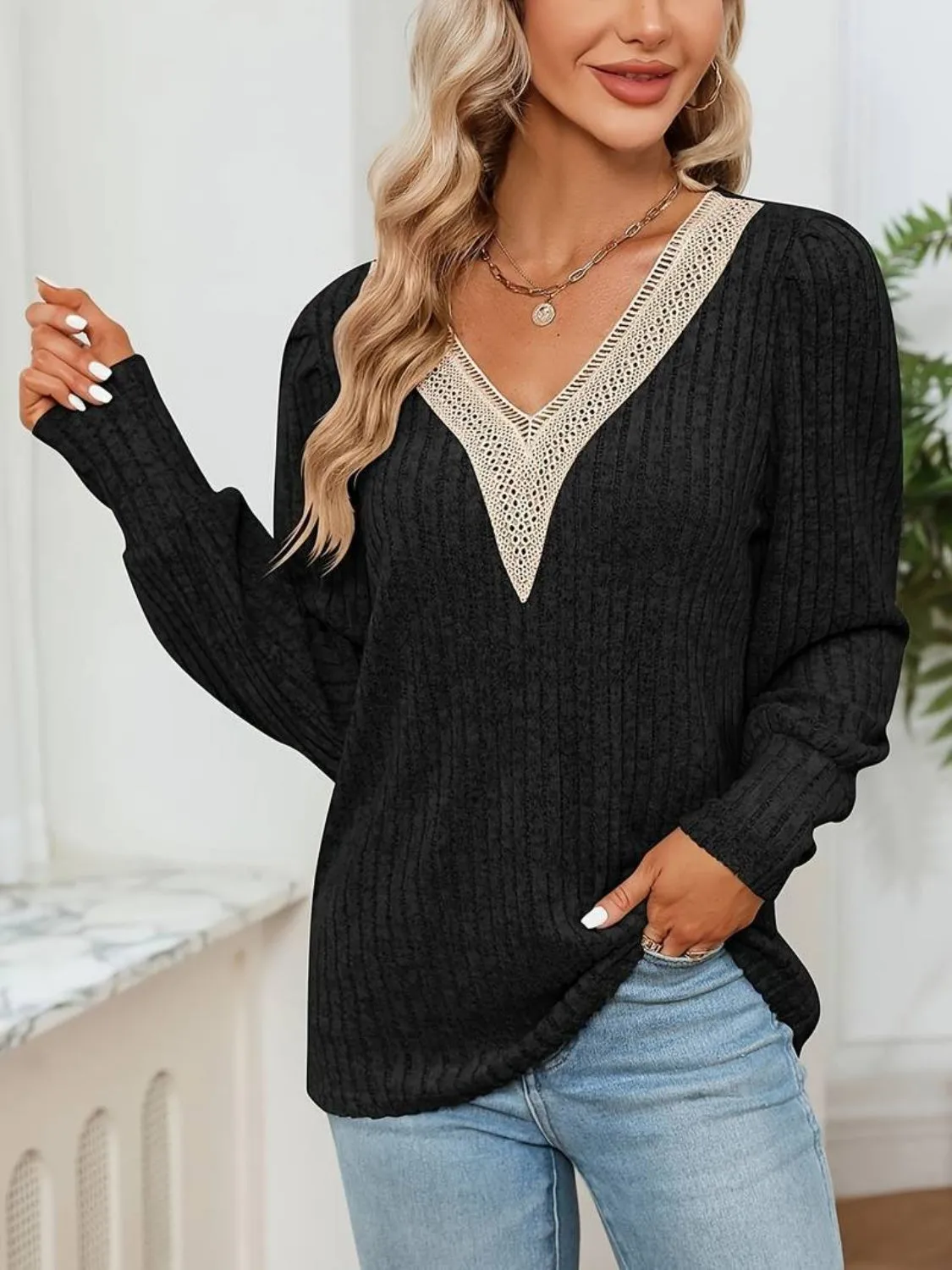 V-Neck Long Sleeve T-Shirt sold by Charming Charlie product image thumbnail 5