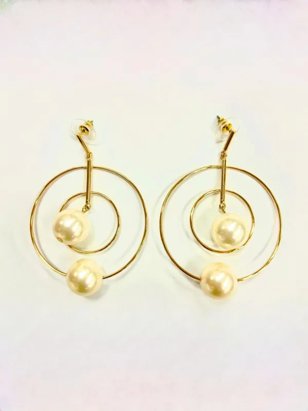 Rebecca Minkoff Earring- Pearl Gold Hoop Drop Earring sold by Charming Charlie