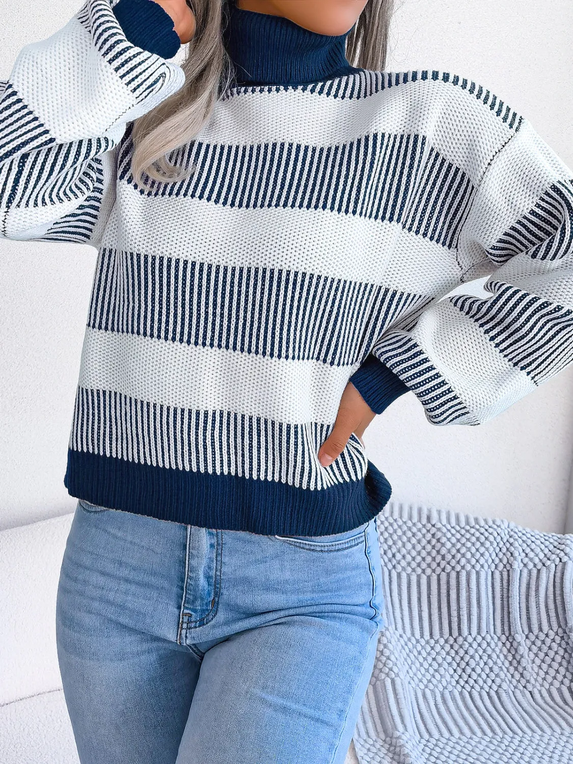 Striped Turtleneck Long Sleeve Sweater sold by Charming Charlie product image thumbnail 4