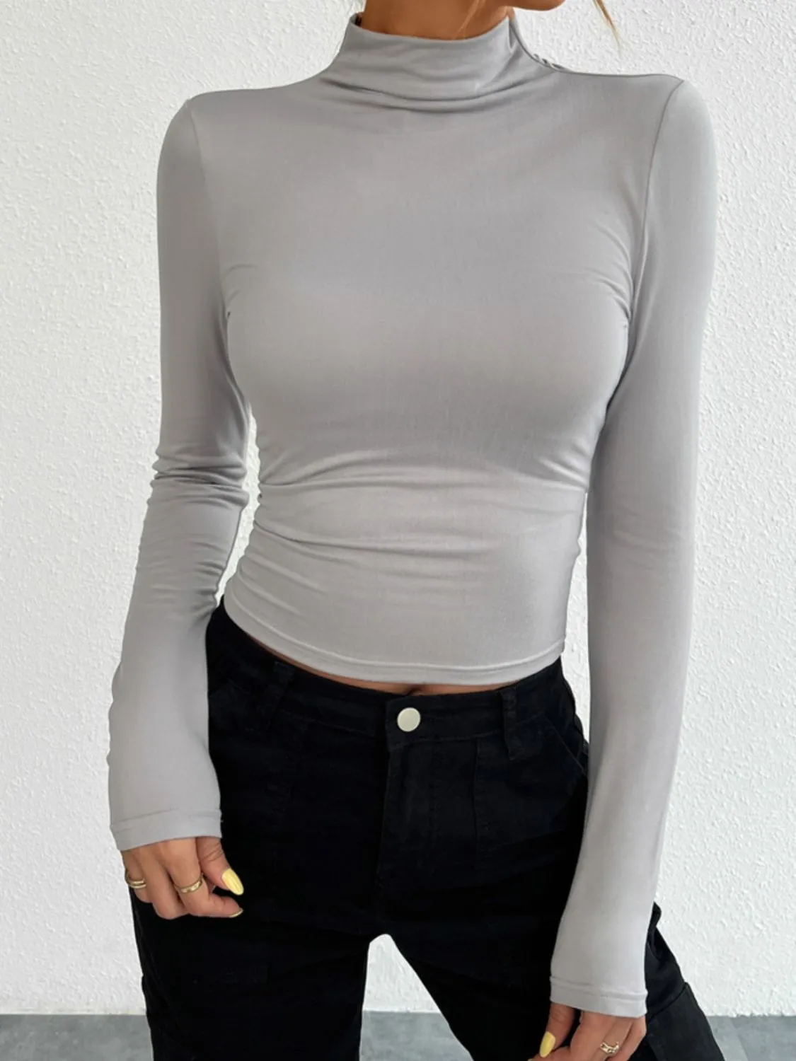 Mock Neck Long Sleeve T-Shirt sold by Charming Charlie product image thumbnail 4
