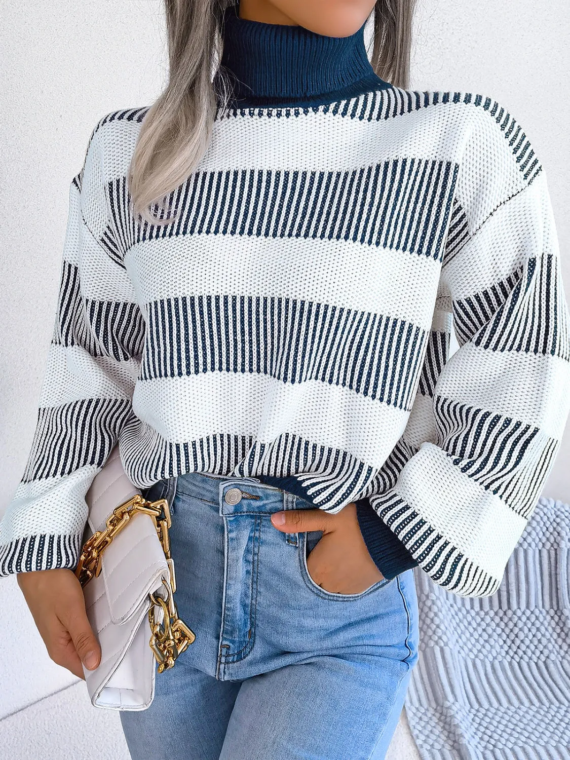 Striped Turtleneck Long Sleeve Sweater sold by Charming Charlie product image thumbnail 5