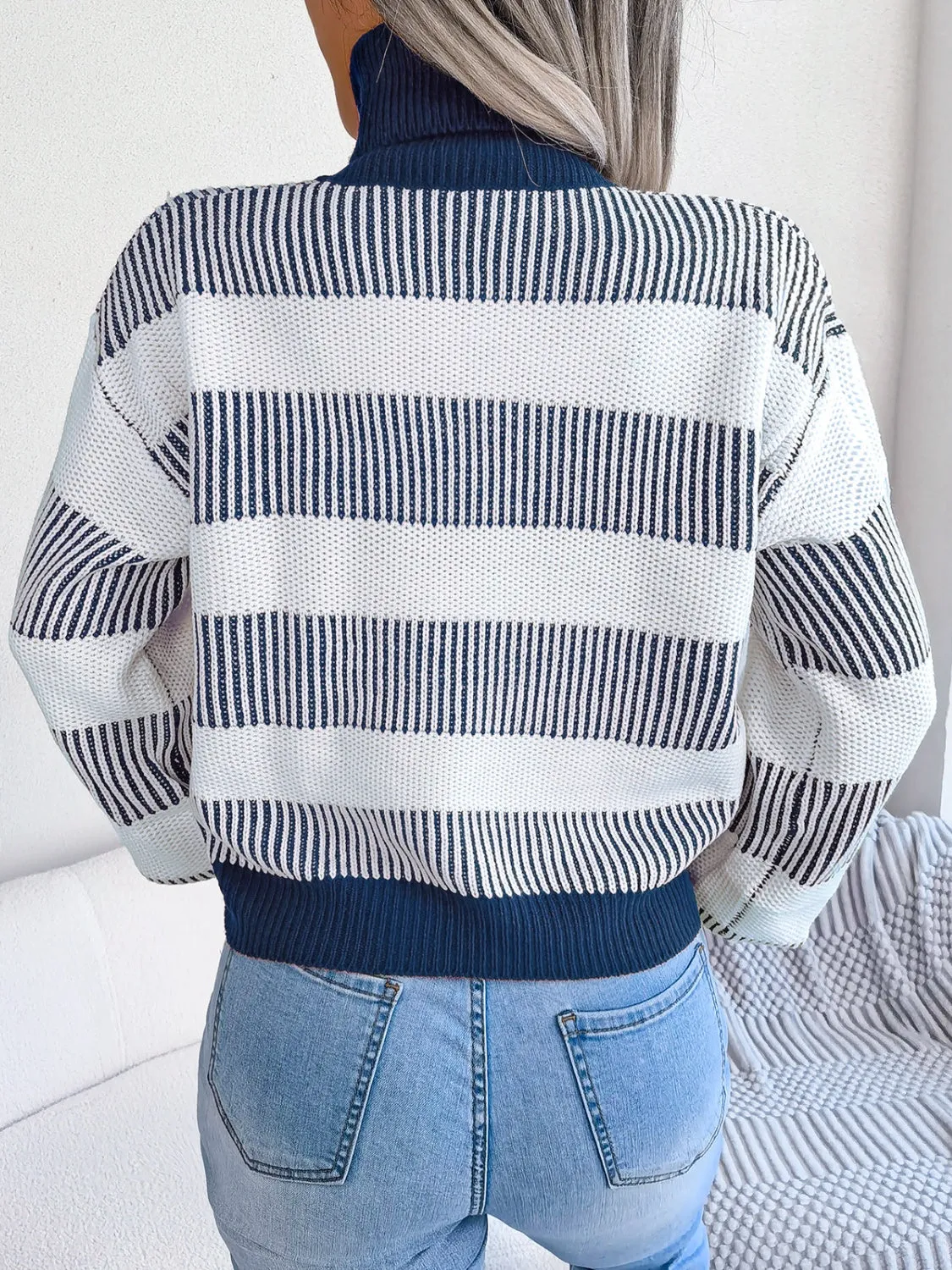 Striped Turtleneck Long Sleeve Sweater sold by Charming Charlie product image thumbnail 2