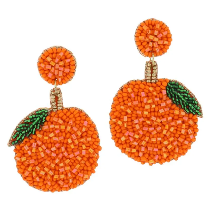 Orange Beaded Post and Gold, Green, Orange Beaded Orange Earrings, 2.5" Top to Bottom sold by Charming Charlie