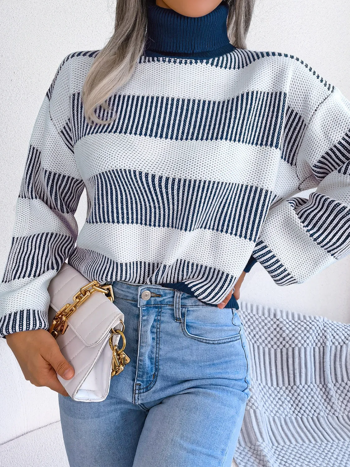 Striped Turtleneck Long Sleeve Sweater sold by Charming Charlie product image thumbnail 3