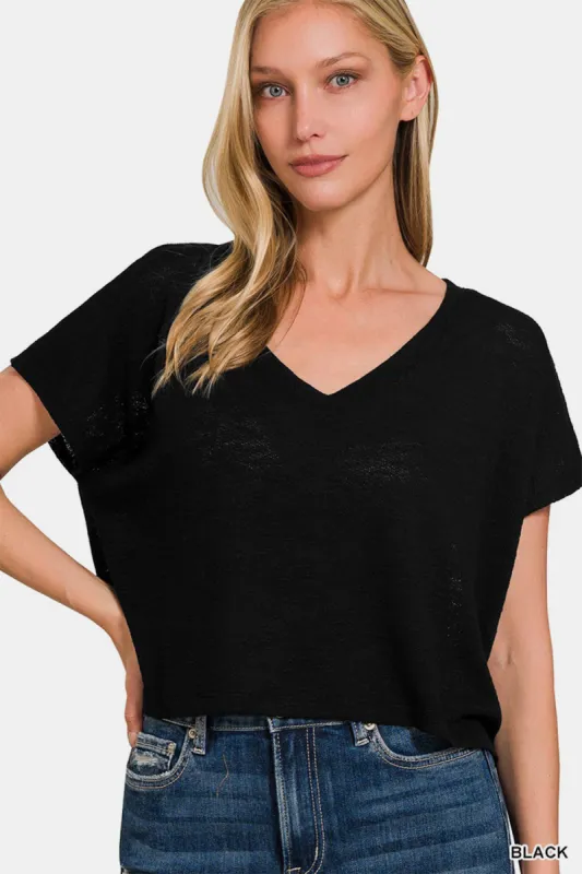 Zenana V-Neck Short Sleeve Crop T-Shirt sold by Charming Charlie