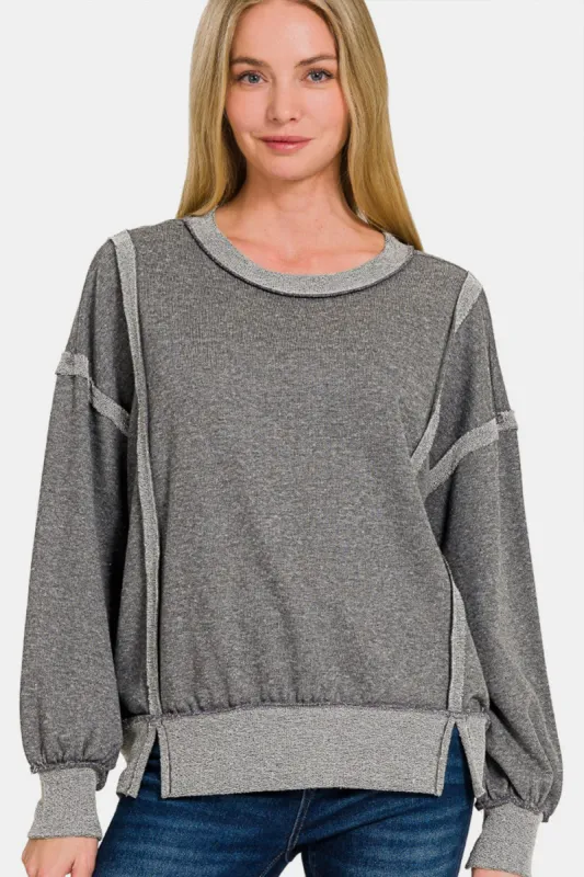 Zenana Washed Exposed-Seam Sweatshirt sold by Charming Charlie