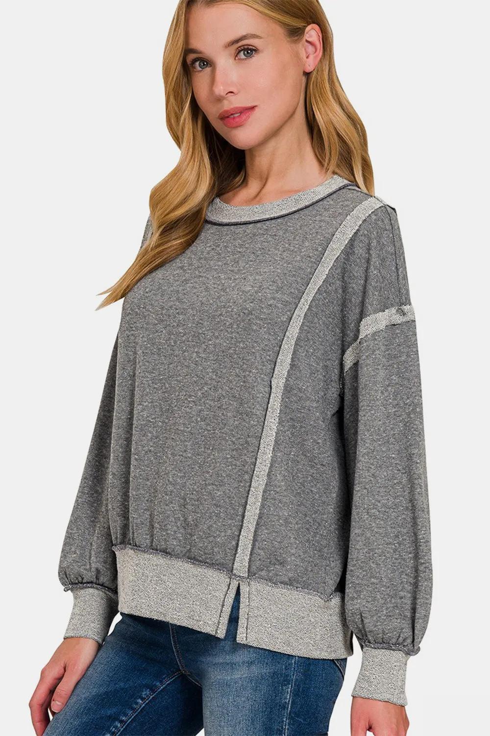 Zenana Washed Exposed-Seam Sweatshirt sold by Charming Charlie product image thumbnail 2