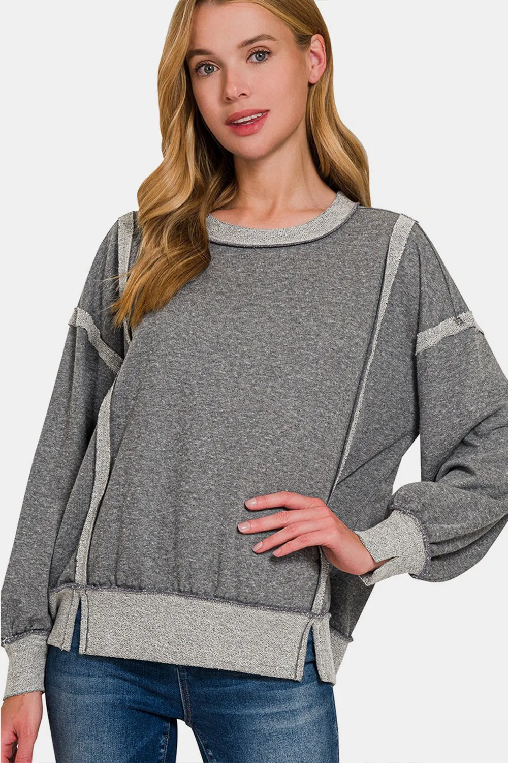 Zenana Washed Exposed-Seam Sweatshirt sold by Charming Charlie product image thumbnail 3