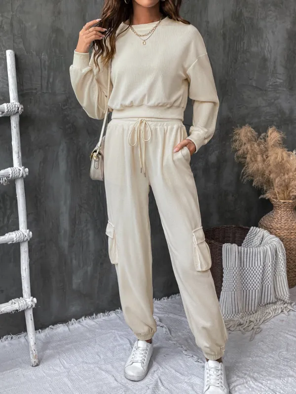 Round Neck Long Sleeve Top and Pants Set sold by Charming Charlie