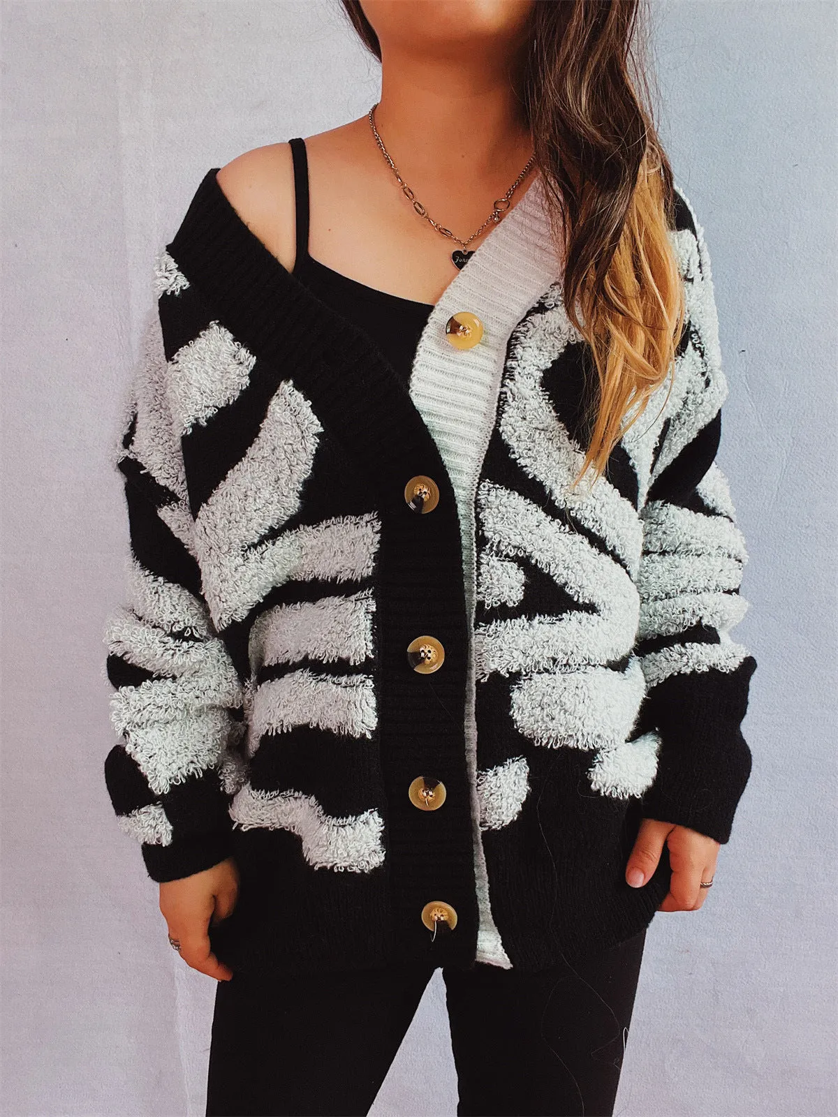 Contrast Button Up Long Sleeve Cardigan sold by Charming Charlie product image thumbnail 3