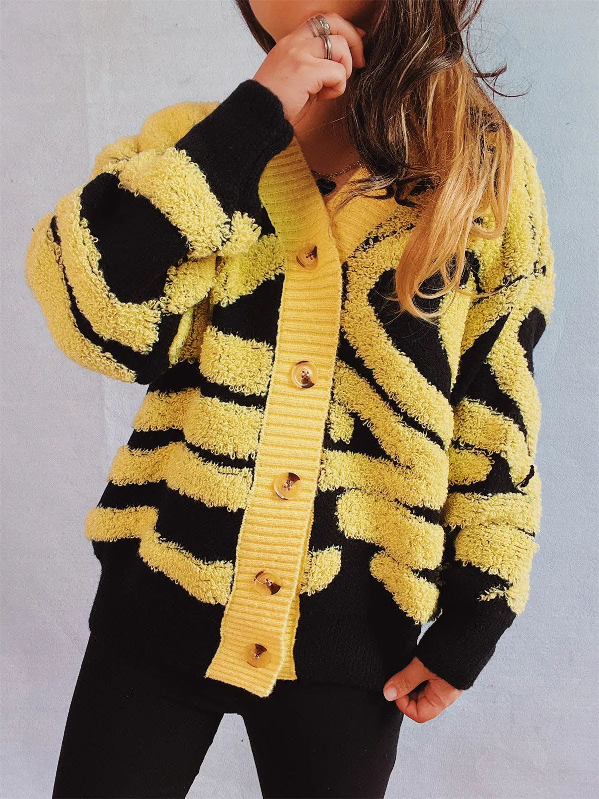Contrast Button Up Long Sleeve Cardigan sold by Charming Charlie product image thumbnail 4