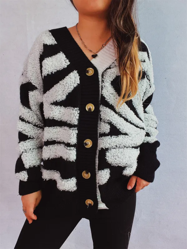 Contrast Button Up Long Sleeve Cardigan made by Charming Charlie