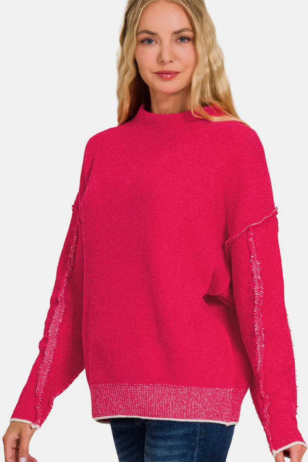 Zenana Exposed Seam Mock Neck Long Sleeve Sweater sold by Charming Charlie