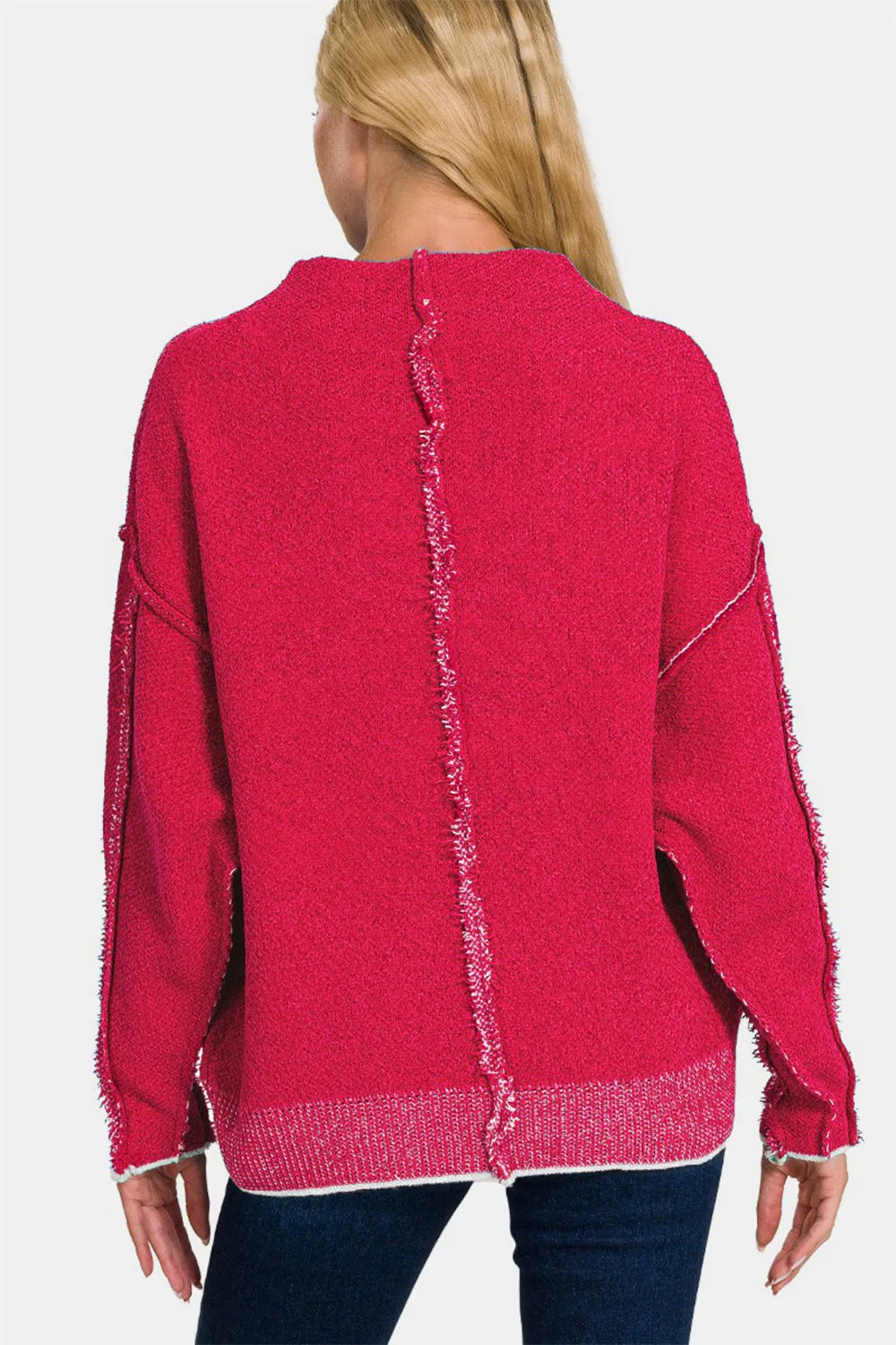 Zenana Exposed Seam Mock Neck Long Sleeve Sweater sold by Charming Charlie product image thumbnail 2