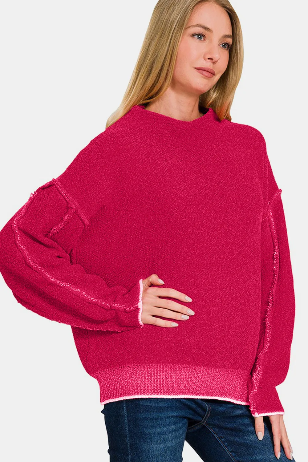 Zenana Exposed Seam Mock Neck Long Sleeve Sweater sold by Charming Charlie product image thumbnail 3