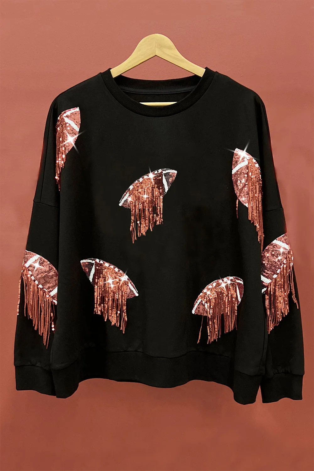 BiBi Sequin Fringe Football Patch Round Neck Sweatshirt sold by Charming Charlie product image thumbnail 3