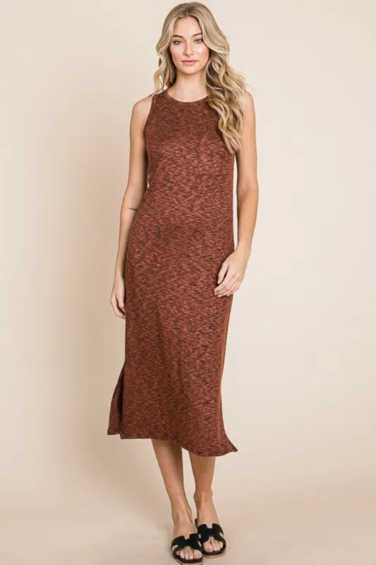 BOMBOM Slit Round Neck Sleeveless Midi Dress sold by Charming Charlie