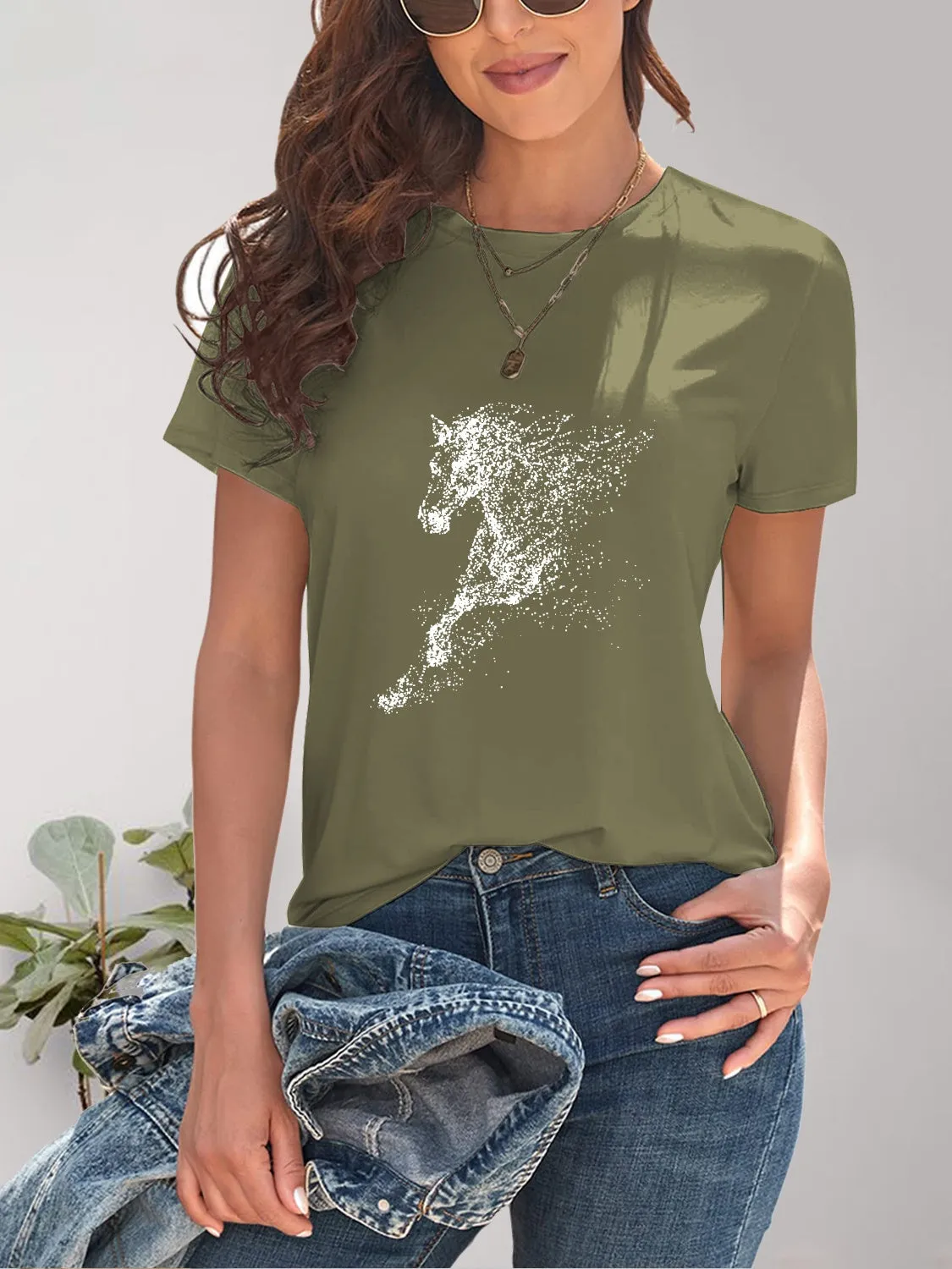 Horse Round Neck Short Sleeve T-Shirt sold by Charming Charlie