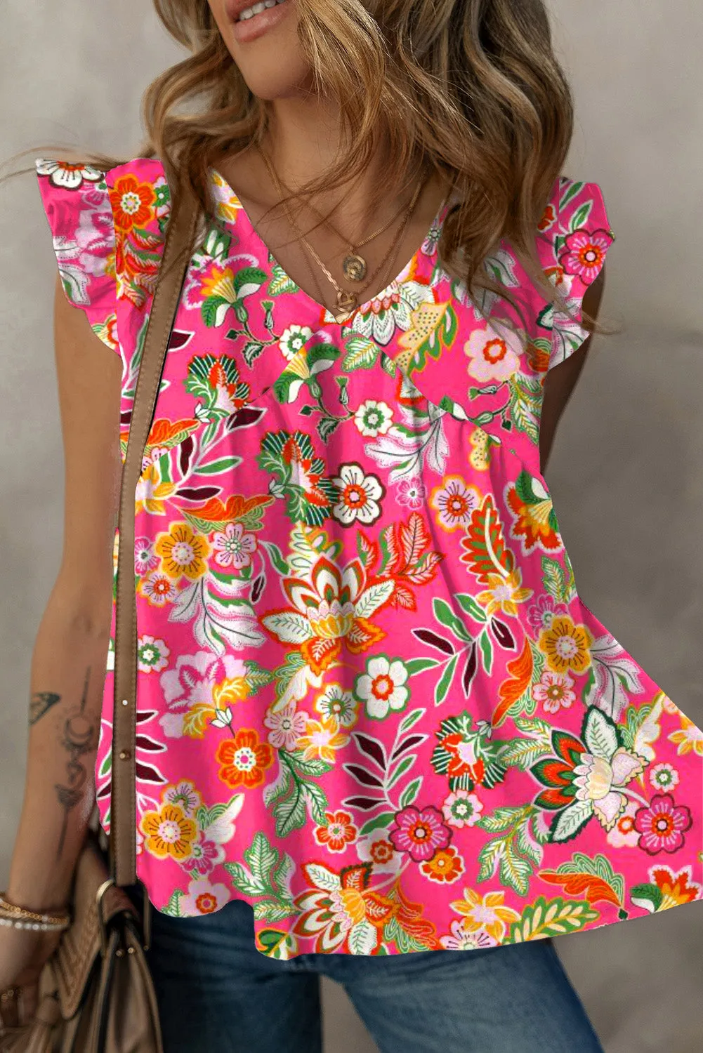 Ruffled Printed Surplice Cap Sleeve Blouse sold by Charming Charlie product image thumbnail 2